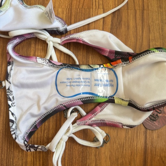 !SOLD! ED HARDY Vintage Y2K Rare White Love Life Rose String Triangle Bikini Set - Picture 15 of 15